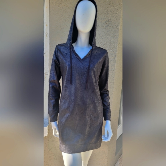 New York & Company Tops - Soho Street X New York & Co black foe leather hoodie V neck dress Tunic size XS